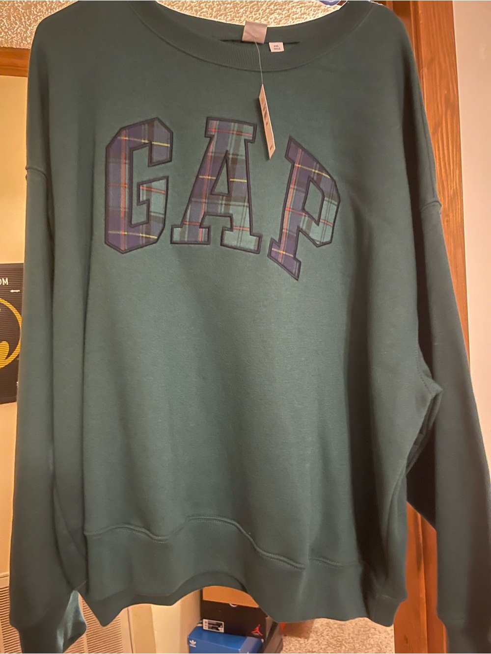 GAP Dark Green Crewneck with Plaid Logo